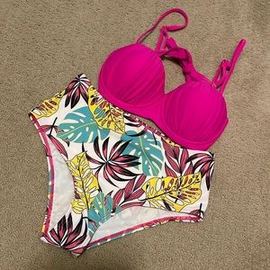 Tropical print push up Highwaisted bikini swimsuit